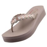 Tongs femme - skechers - vinyasa happy spring - talon compens� 4cm - confort yoga foam - beige