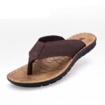 Tongs homme en cuir antidrapantes ete flip flops confortable pour piscine et plage