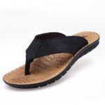 Tongs homme en cuir antidrapantes ete flip flops - marque - noir - confortable pour piscine et plage ...