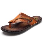 Tongs homme en cuir - antidrapantes pour piscine et plage - marron
