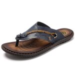 Tongs homme en cuir confortable vintage - bleu - pour piscine et plage