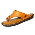 Tongs homme en cuir ete antidrapantes - marque - modle - jaune - confortable pour piscine et plage