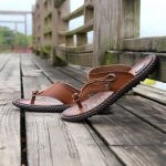 Tongs homme ete en cuir flip flops de plage antidrapant pour piscine et plage