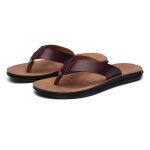 Tongs homme plates en simili cuir flip flops confortable t antidrapant pour piscine et plage