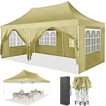Tonnelle de jardin 3x6m pergola barnum pliante avec 6 parois latrales hauteur rglable kaki