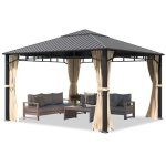 Tonnelle de jardin - toolport - 4x4 m - toit en acier - 4 parois latrales - rsistante aux intempries ...