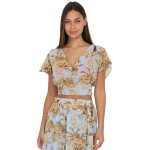 Top court imprim� printanier � manches volants. mod�le transparent � col fronc�pour compl�ter votre look: ...