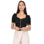 Top moulant et textur� � manches courtes gigot. dot� dun zip argent� devant. pour femme - tops t - shirts ...