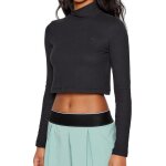 Top noir femme adidas cropped rib - manches longues - col montant - tissu ctel