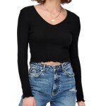 Top noir femme only oda - manches longues - col v - coupe courte Top noir femme only oda - manches longues - col v - coupe courte