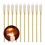 Relaxdays torches en bambou set de 10 flambeaux extrieurs hxd : 90 x 6 cm rechargeable avec mches de ...