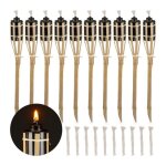 Relaxdays torche jardin lot de 10 bambou lampe huile pour dehors avec mches de rechange hauteur : 50 ...