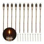 Relaxdays torche jardin lot de 10 bambou lampe huile pour dehors avec mches de rechange hauteur : 90 ...