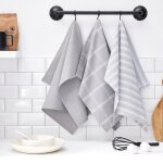 Lot de 3 torchons  carreaux essential - today - gris 50x70 cm