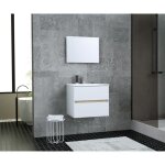 Totem salle de bain 60cm - 2 tiroirs fermetures ralenties - simple vasque en cramique + miroir