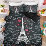 Tour eiffel paris tableau noir parure de lit 3 pieces 1 housse de couette 220 * 240cm et 2 taies doreillers ...