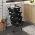 Tour de rangement mobile chariot de stockage desserte � roulettes 4 tiroirs cuisine salle de bain bureau ...