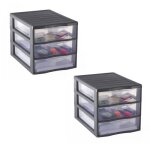 Lot de 2 tours de rangement en plastique a4 3 tiroirs sundis orgamix - gris