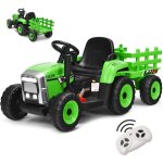 Tracteur �lectrique enfant 12v 7ah - goplus - avec t�l�commande et remorque amovible - charge 30kg - ...