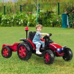 Giantex tracteur �lectrique enfant 12v - avec t�l�commande 24g + remorque - avec musique / led / mp3 ...