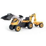 Tracteur  pdales builder max + remorque + pelleteuse + pelle - smoby - jaune