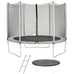 Trampoline � 300 cm gris maxi eco - kangui - filet echelle couverture de protection