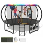 Trampoline exterieur led - � 366 cm - nhhf - certifi� gs - filet de s�curit� b�che de protection sac ...