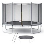 Trampoline kangui - gris � 426?430 cm ? enfant ? �chelle & b�che ? certification ce & nf en 71?14