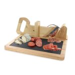 Trancheuse guillotine  saucisson en bois avec plateau ardoise - lame inox - goupille de scurit - apritif ...