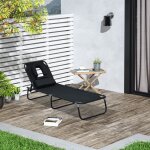 Transat de jardin - homcom - chaise longue pliante bain de soleil pour lecture d�tente - m�tal - noir ...
