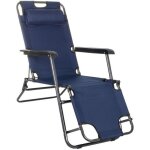 Transat de jardin pliable springos - bleu - capacité 120kg Transat de jardin pliable springos - bleu - capacité 120kg