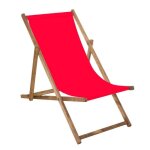 Transat de jardin pliant en bois de h�tre springos� - rouge - 1 personne - naturel