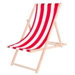 Transat de jardin pliant en bois springos - rouge / blanc - 90x53x68 cm - 120 kg