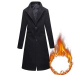 Trench casual hommes manteau mode daffaires  long slim pardessus jacket outwear noir