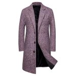 Trench casual hommes manteau mode daffaires  long slim pardessus jacket outwear violet - funmoon