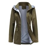 Trench coat femme  capuche amovible printemps et automne casual veste zippee couleur unie - vert