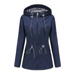 Trench - coat femme  capuche mi - long coupe - vent impermable grande taille - bleu fonce