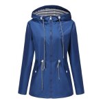 Trench - coat femme  capuche mi - long coupe - vent impermable grande taille - bleu insfity