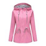 Trench - coat femme  capuche mi - long coupe - vent impermable grande taille - rose