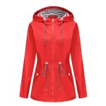 Trench - coat femme  capuche mi - long coupe - vent impermable grande taille - rouge