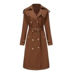 Trench - coat femme mi - long  double boutonnage slim fit avec ceinture couleur unie pour printemps ...