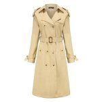 Trench - coat femme mi - long  double boutonnage slim fit avec ceinture - insfity - kaki