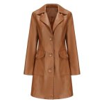 Trench - coat femme mi - long simili cuir veste  fermeture boutonne couleur unie pour printemps automne ...