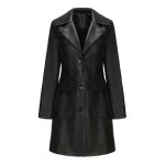 Trench - coat femme mi - long simili cuir veste  fermeture boutonne couleur unie pour printemps automne ...