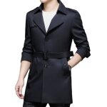 Trench coat homme - insfity - mi - longue business slim fit - bleu marine - col rabattu