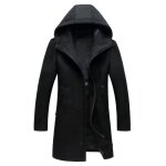 Trench coat homme en laine - noir - mi longue -  capuche - automne - hiver