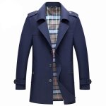 Trench coat homme - zewow - automne casual slim fit - bleu marine - gris
