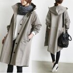 Trench - coat long femme - trench - gris - impermable - coupe - vent - capuche