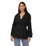 Trench court - la modeuse - noir - Élastique à la taille - col à revers - doublure satinée Trench court - la modeuse - noir - Élastique à la taille - col à revers - doublure satinée