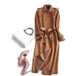 Trench en daim pour femme - marque type light tan - long lgant pardessus rouge